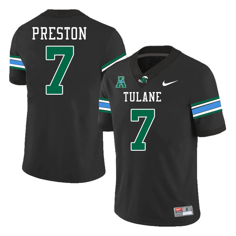 #7 Shazz Preston Tulane Green Wave Jersey College Football Uniforms,Apparels Stitched-Black